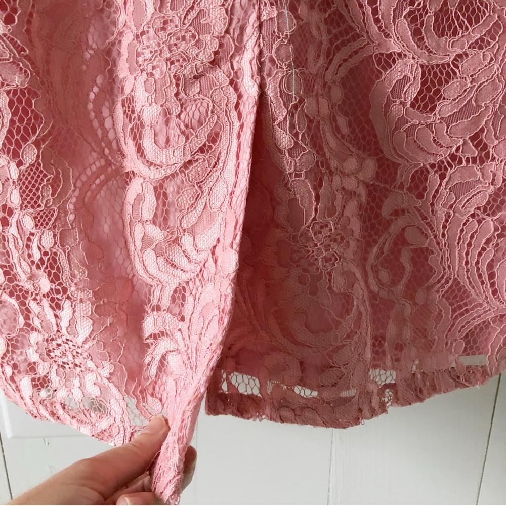 Adrianna Papell Split Neck Fully Pink Lace Dress Size 14 - Picture 9 of 17